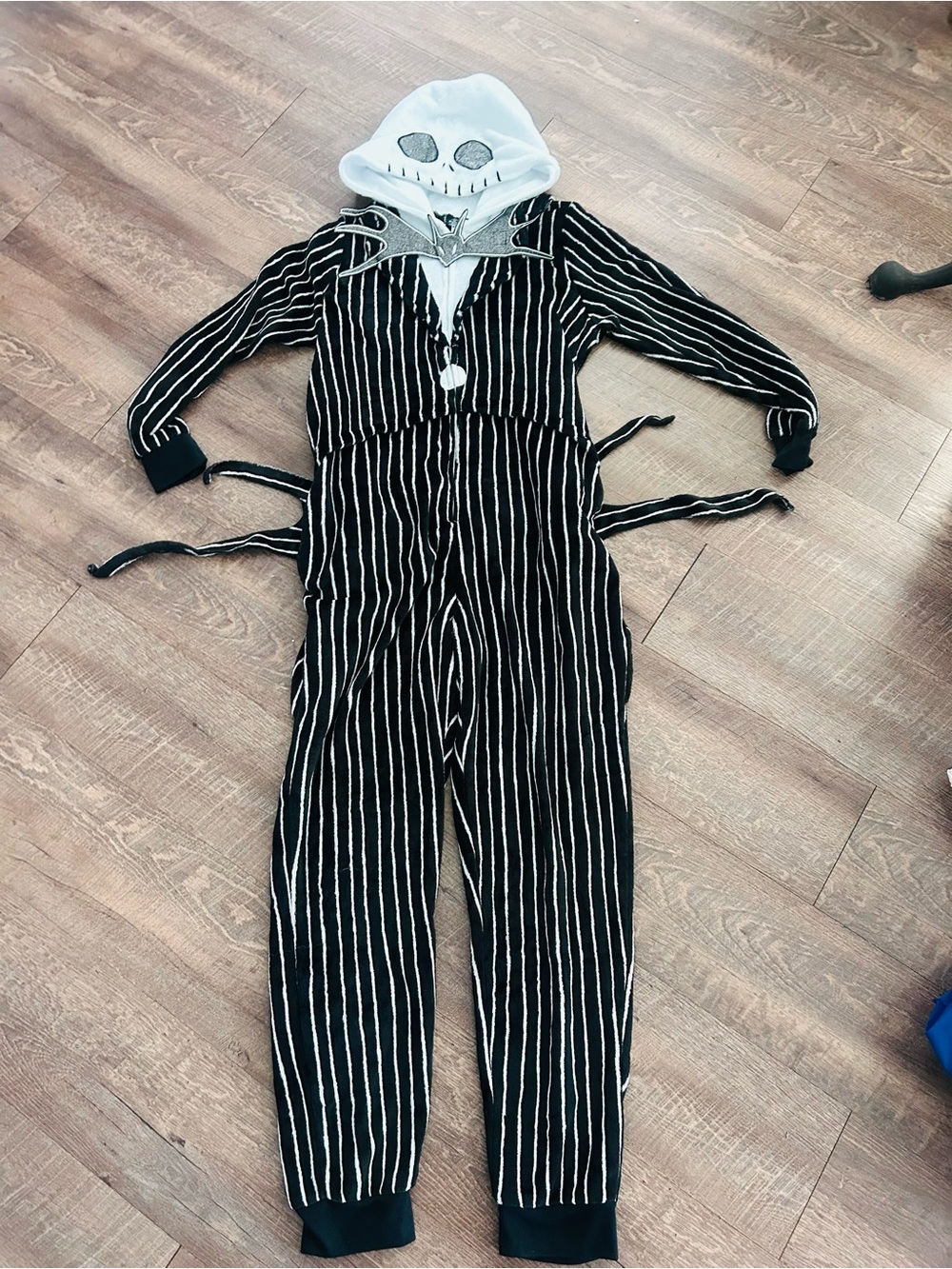 Disney Jack Skellington Black and White Striped Kids Footie Pajamas